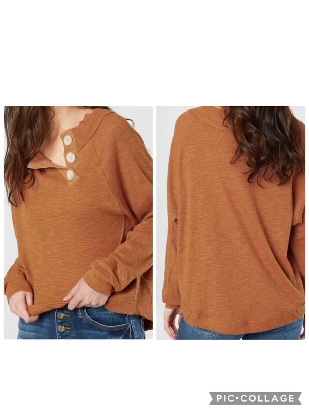 Free People We the Free Don't Forget Me Top Long Sleeve Button Collar Orange